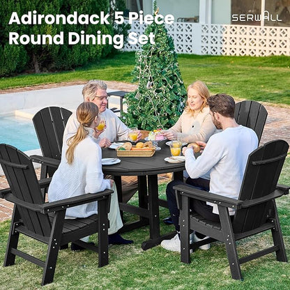 SERWALL Outdoor Adirondack Dining Chair Set of 2, All Weather HDPE Patio Chairs, Black