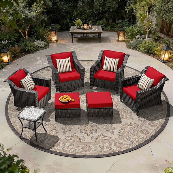 7 Pieces Patio Conversation Furniture Set - 2 Armchairs, 2 Ottomans, 2 Swivel Chairs, 1 Side Table - Photo 1