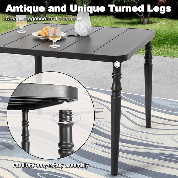 NUU GARDEN Outdoor 37” Dining Table, Square Metal Dining Table with Umbrella Hole - Photo 6