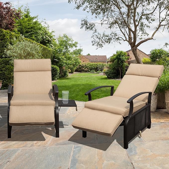 Domi Adjustable Patio Recliner Chair Metal Outdoor Lounge Chair with Flip Table Push Back, Adjustable Angle - Photo 3