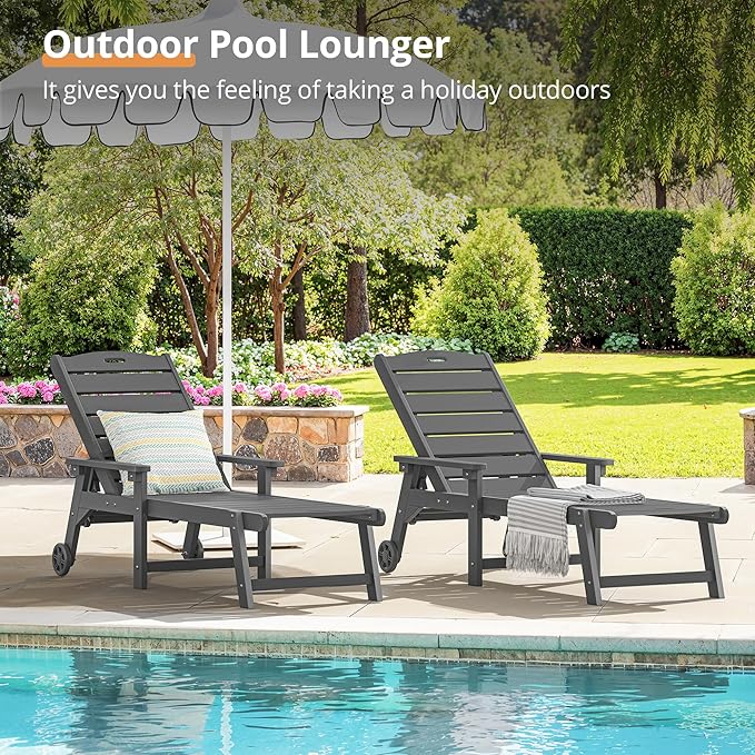 LUE BONA Chaise Lounge Chair with Table, 6-Piece, HDPS Chaise Lounger, 5 Positions Adjustable Lounge Chairs - Photo 3