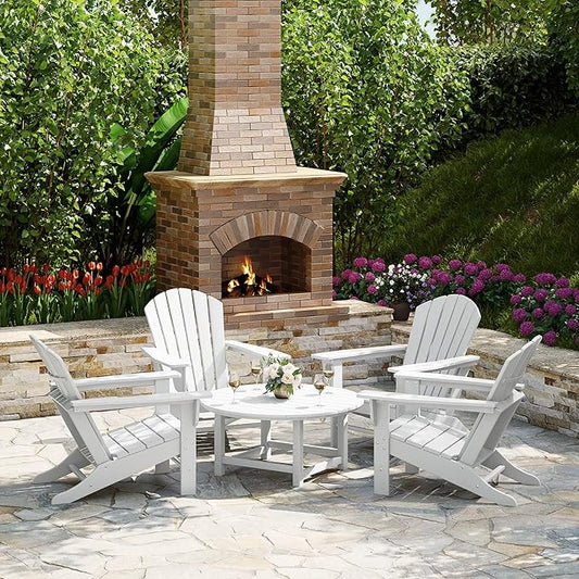 WestinTrends Dylan 5-Piece Outdoor Patio HDPE Adirondack Chair with Round Coffee Table Conversation Set, White