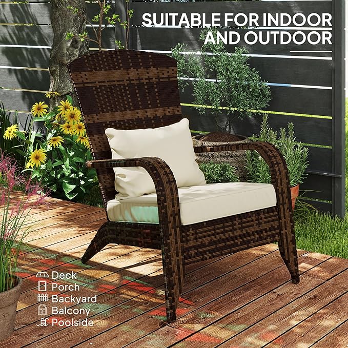 Outsunny Patio Wicker Adirondack Chair, Outdoor All-Weather Rattan Fire Pit Chair with Soft Cushions - Photo 7