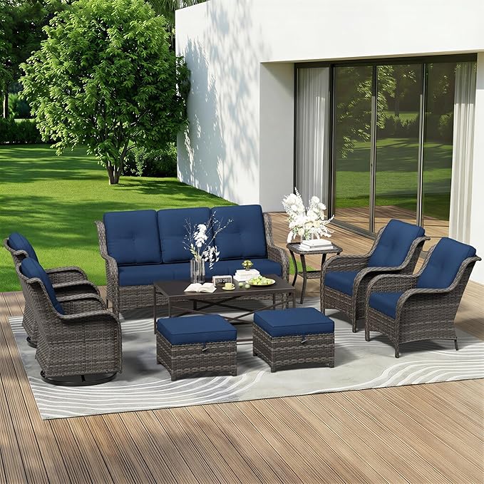 9 Piece Outdoor Wicker Patio Furniture Set, Patio Chairs Set with Thickened Olefin Cushions, High Back and Deep Seating - Photo 1