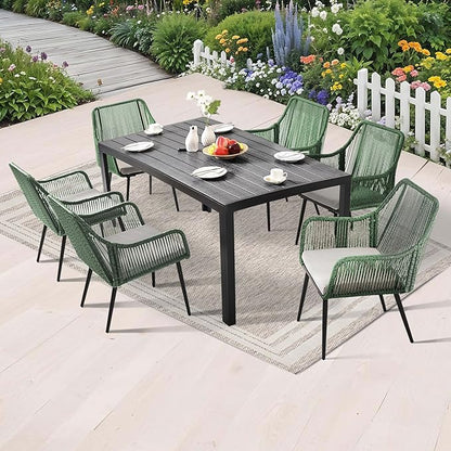 Patio Dining Chairs, Outdoor Dining Chairs with Armrest & Cushion Set of 2, All-Weather Woven Twisted Wicker Rattan Chair, Modern Indoor Outdoor Seating for Garden Lawn Backyard Green