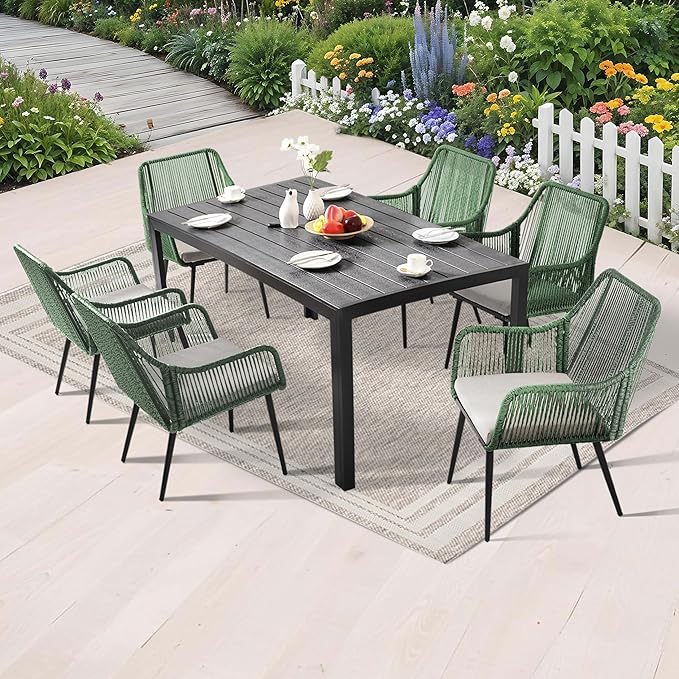 Patio Dining Chairs Outdoor Dining Chairs Set of 4, Woven Twisted Wicker Rattan Chair with Armrest and Cushion, Modern Indoor Outdoor Seating for Garden, Lawn, Backyard, Green