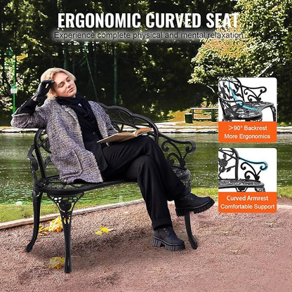 VEVOR 480 lbs Load Capacity, 38.8 inches Metal, Outdoor Backrest and Armrests, Patio Bench for Garden, Park, Yard, Front Porch, Black