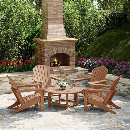 Costaelm Patio Conversation Table, Tatio Accent HDPE Outdoor Weather Resistant, Round Outdoor Porch Balcony Patio Drink Table for Outside, Pool, Backyard, Teak