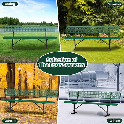 Heavy Duty Park Bench with Back Portable Frame, Outdoor Steel Bench with Backrest, Outdoor Park Bench Expanded Metal Mesh Bench for Lawn, Park, Deck, Garden, Patio, Porch, Black (Green, 8FT)