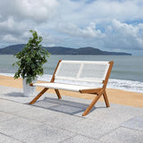 SAFAVIEH Outdoor Collection Kobina Natural Acacia Wood/White Rope Foldable Bench - Photo 2