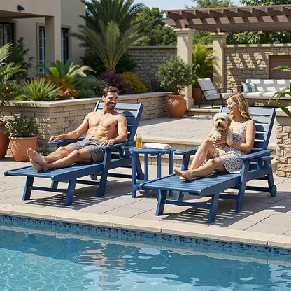 2 Tier Round Outdoor Side Table with Wood-Like Grain, HDPE Adirondack Table Patio Side Table, Weather Resistant End Table for Pool, Patio & Porch, Small Outdoor Table (Navy Blue, Round)