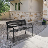 47 in Outdoor Metal Bench with Mesh Back, Outdoor Bench for Porch Patio Garden Yard, Black - Photo 9