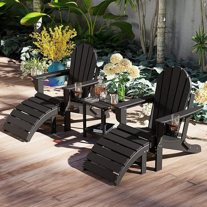 Sundale Outdoor Folding Plastic Adirondack Ottoman, All-Weather Adirondack Chair Footrest, Fade and Rust Resistant, Perfect for Outside Patio Garden Pool Yard Black