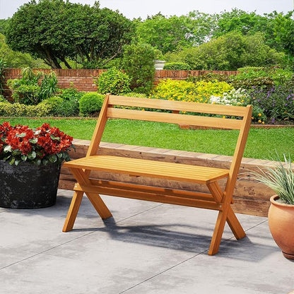 Tangkula Foldable Acacia Wood Outdoor Bench, 2-Person Patio Garden Bench with 800 lbs Capacity, Outside Loveseat Seating for Porch, Balcony, Yard & Park
