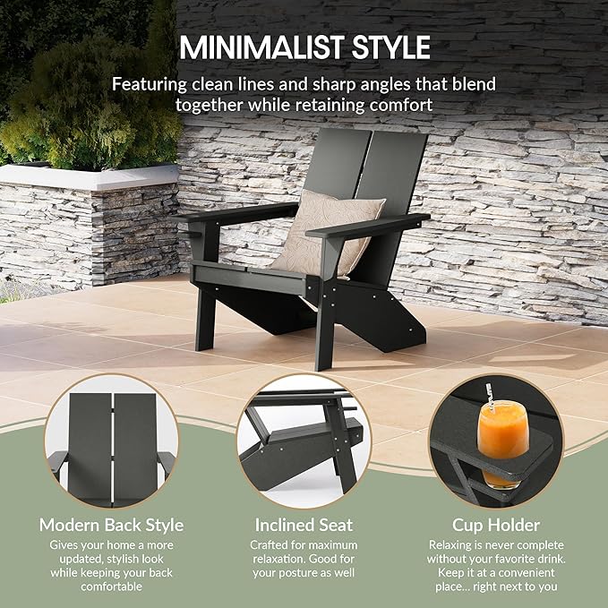 WestinTrends Riviera Outdoor HDPE Modern Adirondack Chair with Cup Holder, Gray