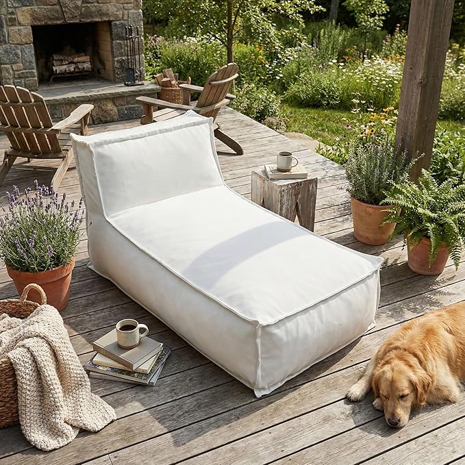 Merax Outdoor Bean Bag Lounge Chairs Set of 2, 61" Outdoor Chaise Lounger Chair with Foam Filled, Cozy Outdoor Bean Bag Couch for Patio Pool Desk, Water-Resistant Fabric Sun Lounger Chair, Light Grey