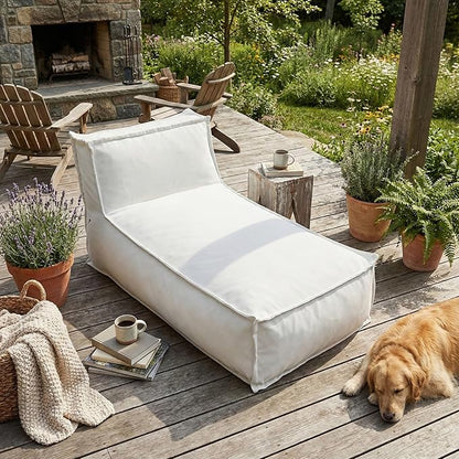Merax Outdoor Bean Bag Lounge Chairs Set of 2, 61" Outdoor Chaise Lounger Chair with Foam Filled, Cozy Outdoor Bean Bag Couch for Patio Pool Desk, Water-Resistant Fabric Sun Lounger Chair, Light Grey