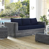 Modway EEI-1874-GRY-NAV Summon Wicker Rattan Outdoor Patio Sofa with Sunbrella Fabric Cushions, Canvas Navy - Photo 2