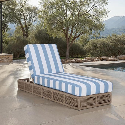 SAFAVIEH Outdoor Patio Furniture Collection - Gillian Heather Tan Rope Daybed, Baby Blue Stripe Cushion, Coastal Sunlounger, Fully Assembled (PAT7527U)