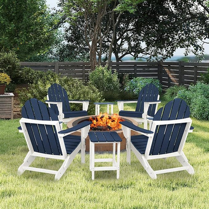 Aoodor HDPE Outdoor All-Weather Folding Adirondack Chair for Patio, Garden, Backyard, Lawn, Fire Pit, Navy Blue
