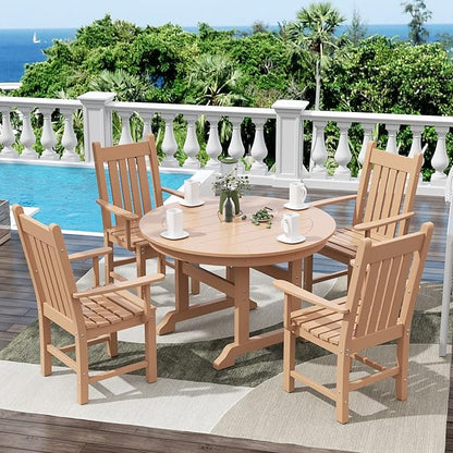 WestinTrends Malibu Classic Outdoor Dining Chairs with Arms, All Weather Poly Lumber Adirondack Patio Chairs Restaurant Bistro Chairs Support 350 LBS, Arched Backrest and Curved Seat, Teak