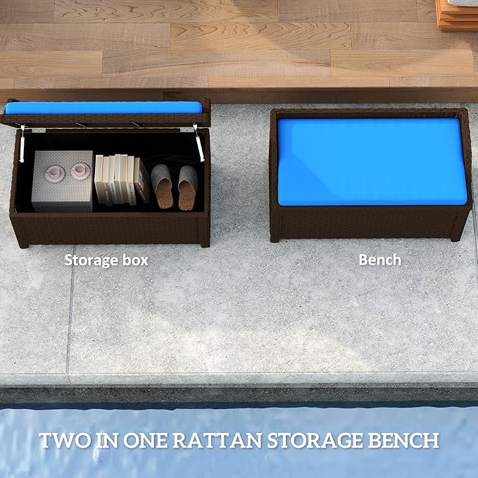 Outsunny Outdoor Wicker Storage Bench Deck Box - Photo 4