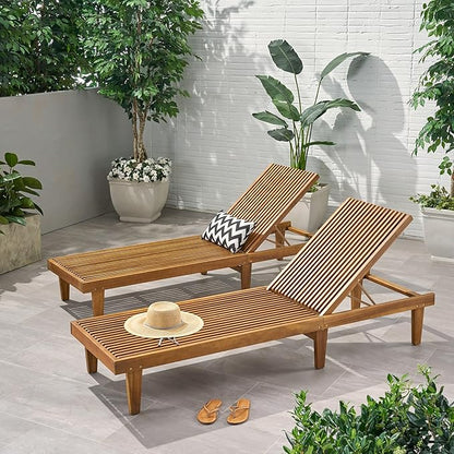 Christopher Knight Home Nadine Set of 2 Outdoor Patio Wood Adjustable Chaise Lounges, Acacia Wood Poolside Sun Lounger Set, Wooden Lounge Chair Outdoor, Teak