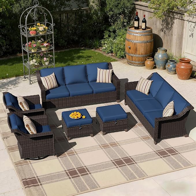 6 Pieces Patio Conversation Furniture Set - 2 Sofas, 2 Swivel Chairs, 2 Ottomansm - Photo 3
