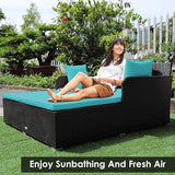 Tangkula Outdoor Rattan Daybed, Sunbed Wicker Furniture w/Spacious Seat, Upholstered Cushion & High-Resilience Sponge - Photo 2