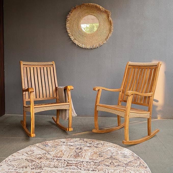 Cambridge Casual Marrakesh Teak Wood Outdoor Rocking Chair with All-Weather Wicker