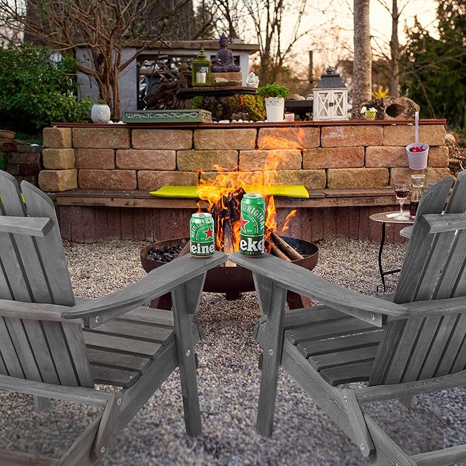 Wooden Folding Adirondack Chair Set of 2, Wood Lounge Patio Chair for Garden Outdoor - Photo 2