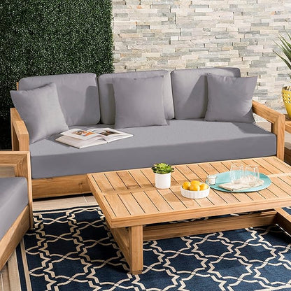 SAFAVIEH Outdoor Couture Collection Montford Grey 3-Seat Bench Cushion & Pillow Cover Set