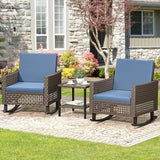 YITAHOME 3 Pieces Patio Wicker Rocking Chair Set, Outdoor Patio Furniture Set with Rattan Side Table, Thickened Cushions - Photo 2