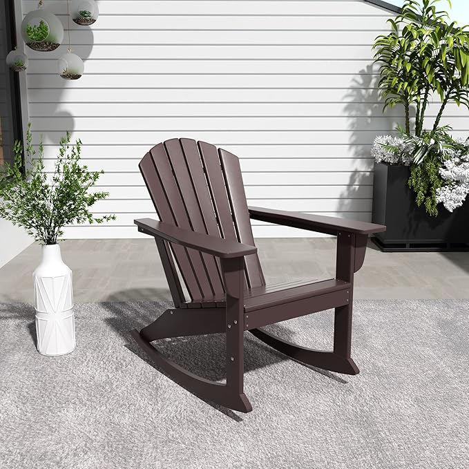 WestinTrends Dylan Outdoor Patio Poly Plastic Adirondack Rocking Chair, Dark Brown
