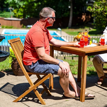 Sunnydaze Hyannis Solid Teak Outdoor Folding Dining Chairs - Light Wood Stain Finish - 1 Chair