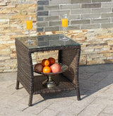 Rattan Wicker Side Table Glass Coffee Table for Outdoor Backyard Lawn Balcony Pool Square Tempered Glass Top Wicker - Photo 7