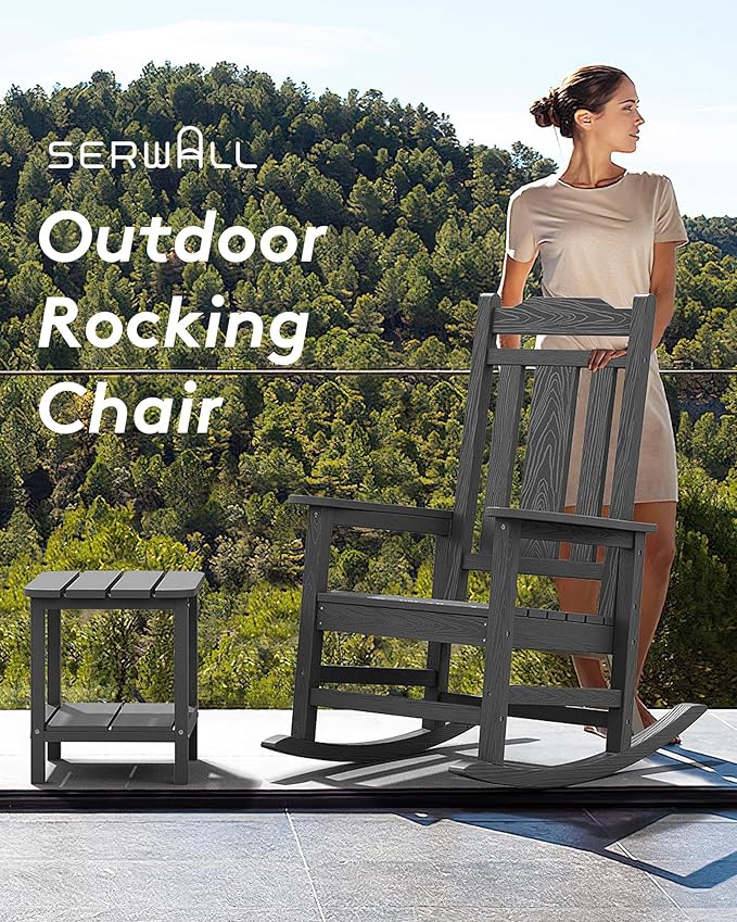 SERWALL HDPE Outdoor Rocking Chair for Adults, Outdoor Rocking Chairs Set of 6, Patio Rocking Chair Sets, Gray