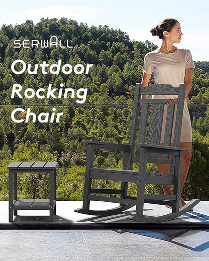 SERWALL Oversized Rocking Chair Outdoor, HDPE Outdoor Rocking Chair, Grey