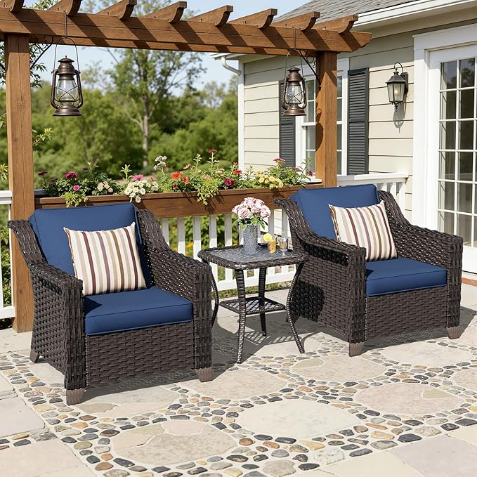 3 Pieces Patio Conversation Furniture Set - 2 Armchairs, 1 Side Table - Photo 5