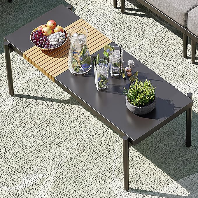 Sundale Outdoor 3 Pieces Patio Furniture Set, Metal Outdoor Sectional Sofa with Coffee Table - Photo 6