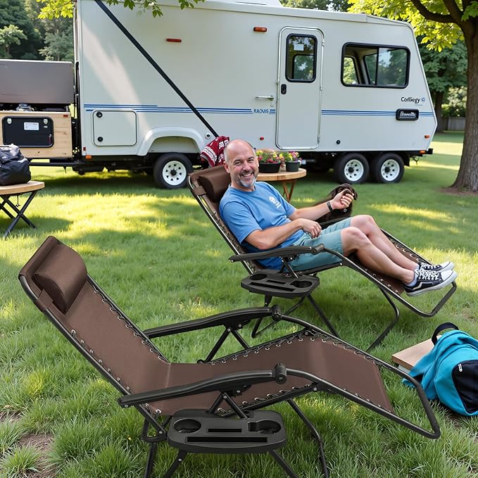 Greesum Zero Gravity Chairs Set of 2 Adjustable Steel Mesh Recliners Beach Deck Lawn Camping Patio Foldable Lounge - Photo 6