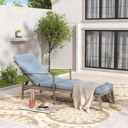 Outdoor Lounge Chair with Armrest, Patio Aluminum Chaise Lounge Outdoor Adjustable Backrest with Rope Design, Patio Recliner Chairs Cushions for Lawn Pool Beach (Brown)