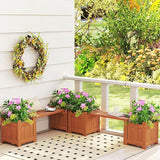 HAPPYGRILL Outdoor Bench with 2 Raised Garden Beds, 2-in-1 Outdoor Planter Box with Teak Oil Finish, Open-Ended Base - Photo 8