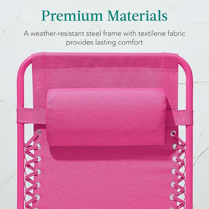 Best Choice Products Adjustable Zero Gravity Chair, Monochromatic Color Folding Patio Recliner w/Side Tray, Headrest - Ultimate Pink