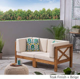 GDFStudio Outdoor Sectional Loveseat Set | 2-Seater | Acacia Wood | Water-Resistant Cushions | Teak and Beige - Photo 4