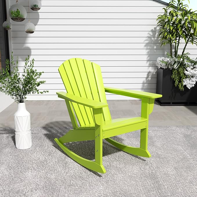 WestinTrends Dylan Outdoor Patio Poly Plastic Adirondack Rocking Chair, Lime