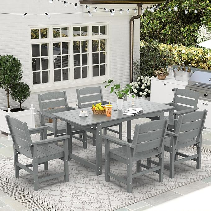 Patio Dining Chair Set of 2, Poly Lumber Outdoor Dining Chairs, Weather Resistant HIPS Outdoor Chairs for Pool, Deck, Backyard, Garden, Fire Pit Seating, Grey