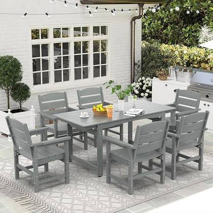 Patio Dining Chair Set of 2, Poly Lumber Outdoor Dining Chairs, Weather Resistant HIPS Outdoor Chairs for Pool, Deck, Backyard, Garden, Fire Pit Seating, Grey