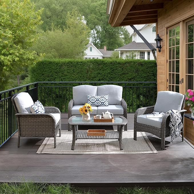 HOOOWOOO Patio Furniture Set, 4 Pieces Outdoor Conversation Set - Photo 1