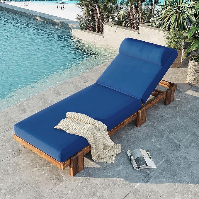 78.8'' Outdoor Patio Chaise Lounge Chair, Acacia Wood Adjustable Recliner with Headrest, Perfect for Terrace, Poolside - Photo 3